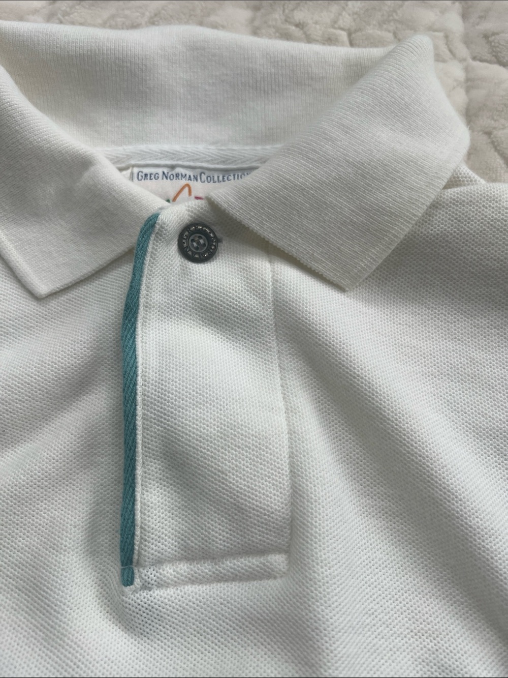 Reebok Vintage 90s Greg Norman White Polo Shirt Medium Wrap-Around Shark - Picture 8 of 8